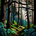 Illustration in a painterly style of a forest path Royalty Free Stock Photo