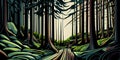 Illustration in a painterly style of a forest path Royalty Free Stock Photo