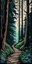 Illustration in a painterly style of a forest path Royalty Free Stock Photo