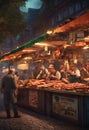 illustration of a painting depicting the food fair at Oktoberfest