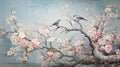 Illustration painting of twi bird on the branch of tree Royalty Free Stock Photo
