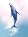 An illustration painting of whale is in the sky Royalty Free Stock Photo