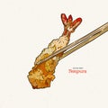 Illustration of a Pair of Chopsticks Holding a Piece of Tempura Royalty Free Stock Photo