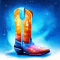 Illustration of a pair of cowboy boots in the night sky. generative AI