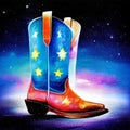 Illustration of a pair of cowboy boots on a starry background Generative AI Royalty Free Stock Photo