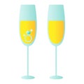 Illustration of pair of engagement ring in champagne glass. Icon vector Royalty Free Stock Photo