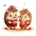 Illustration of a pair of hedgehogs in love on a white background