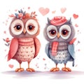 Illustration of a pair of owls in love on a white background Royalty Free Stock Photo