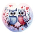 Illustration of a pair of owls in love on a white background Royalty Free Stock Photo