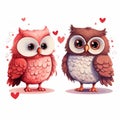 Illustration of a pair of owls in love on a white background Royalty Free Stock Photo