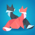 Illustration of pair of paper origami foxes