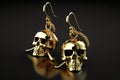 Illustration of a pair of shiny pure gold pirate earrings. Generative AI.