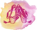 Illustration of a pair well-worn ballet pointes shoes