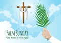 Palm Sunday with Cross and Hand Holding Palm Leaves