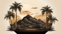 an illustration of palm trees and mountains with a full moon in the background Royalty Free Stock Photo