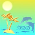 Illustration with palmtree and dolphins Royalty Free Stock Photo