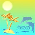 Illustration with palmtree and dolphins