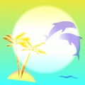 Illustration with palmtree and dolphins Royalty Free Stock Photo