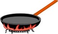 Illustration of a pan with a handle on the fire isolated on a white background Royalty Free Stock Photo