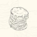 Illustration pancakes sketch food.Hand drawn element design menu. Isolated object in white background