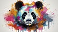 Illustration of panda with color splash on white backgrounde, AI Generated