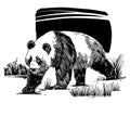 Illustration of panda in a black and white tone