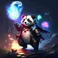 Illustration of a panda dressed as a knight holding a magic wand Generative AI