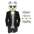 Illustration of panda hipster dressed up in jacket, pants and sweater. Vector illustration