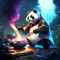 Illustration of a panda making a fire in a pottery workshop AI Generated