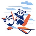 Illustration of a panda pilot flying a plane with clouds in the background AI generated Royalty Free Stock Photo