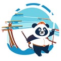 Illustration of a panda in a sailor costume on skis Generative AI