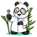 Illustration of a panda scientist holding a bamboo in his hand Generative AI