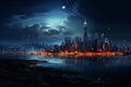 illustration of a panoram of city skyline at night. Generative AI