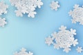 Illustration Paper art and craft of Snowflakes for winter season with place text space background.wintertime Abstract Snowflakes