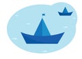 Illustration of paper boats. Two blue ships sailing on the sea Royalty Free Stock Photo