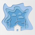 Illustration paper cut art of home with wind turbine, modern alternative sustainability with eco-friendly renewable energy