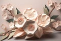 Illustration of paper pink flowers of Japanese cherry, sakura, origami, Generative AI 1