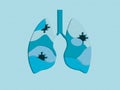 Illustration of papercut lungs with virus. Pneumonia concept. Covid-19 coronavirus pandemic problem