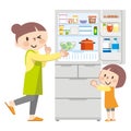 Illustration of a parent and child opening the refrigerator