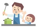 Illustration of parents and children cooking