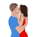 Illustration of a passionate kiss of lovers man and woman Royalty Free Stock Photo