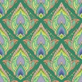 Illustration pastel oriental Thai style elemental mandala boho flame and petal concept seamless pattern