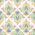 Illustration pastel oriental Thai style elemental mandala boho flame and petal concept seamless pattern