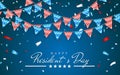 Illustration Patriotic Background with Bunting Flags for Happy Presidents Day and foil confetti, Colors of USA. Vector illustratio Royalty Free Stock Photo