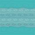 Pattern of fish under water and sea waves on blue, turquoise background Royalty Free Stock Photo