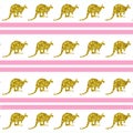 Illustration of a pattern of kangaroo outlines with pink stripes isolated on a white background