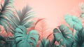 Illustration of a pattern of green and turquoise tropical leaves, monstera leaves, palm leaves and grass in pastel Royalty Free Stock Photo