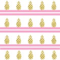 Illustration of a pattern of pineapples with pink stripes isolated on a white background