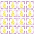 Illustration of a pattern of pineapples in purpleframes isolated on a white background