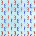 Pattern of sea-horses in watercolor